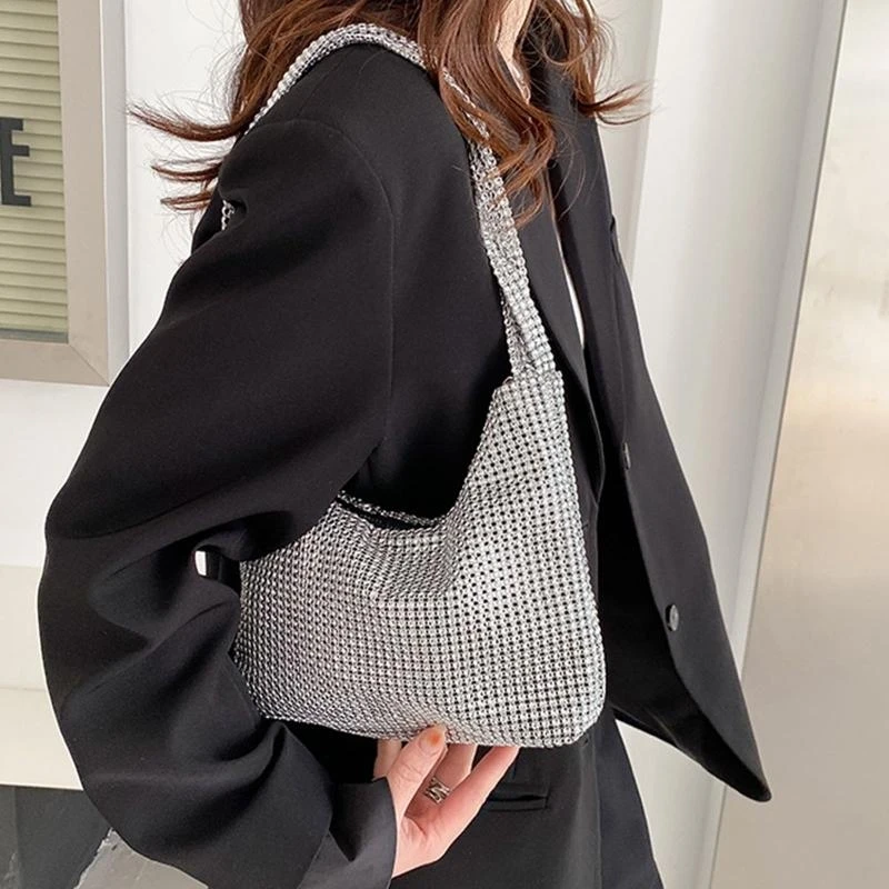 

G5AE Vintage Evening Bag for Rhinestone Handbag Shoulder Bag Underarm Bag for Outdoor