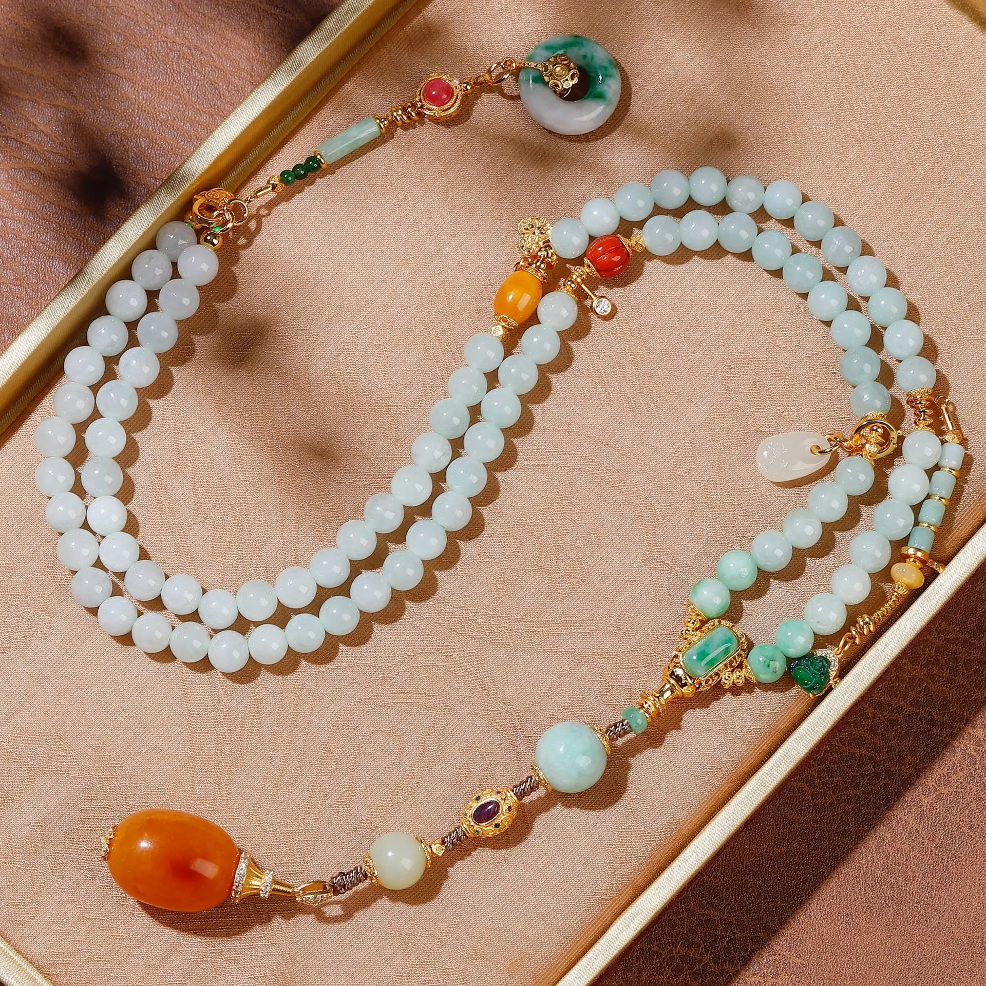 

A-Grade Natural Jade Necklace Sweater Chain, Amber Sugilite 925 Silver Hetian, Chinese Gemstone Jewelry Gift