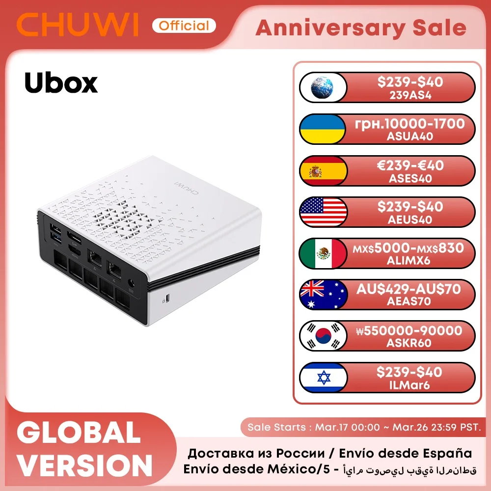 CHUWI-UBox Mini PC, processeur Ryzen 6600H, 6 cœurs, processeur AMD, 16 Go de RAM, 512 Go SSD, Windows 11, ordinateur de bureau, PC, décoration 4K, WiFi, 6 PC