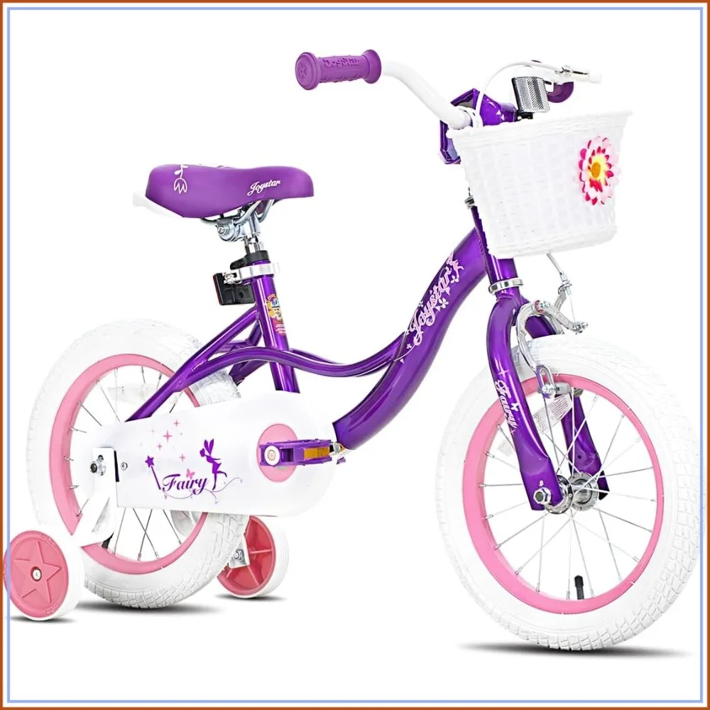 Toddler Girls Bike with Training Wheels, Handbrake & Basket, 12-18 Inch