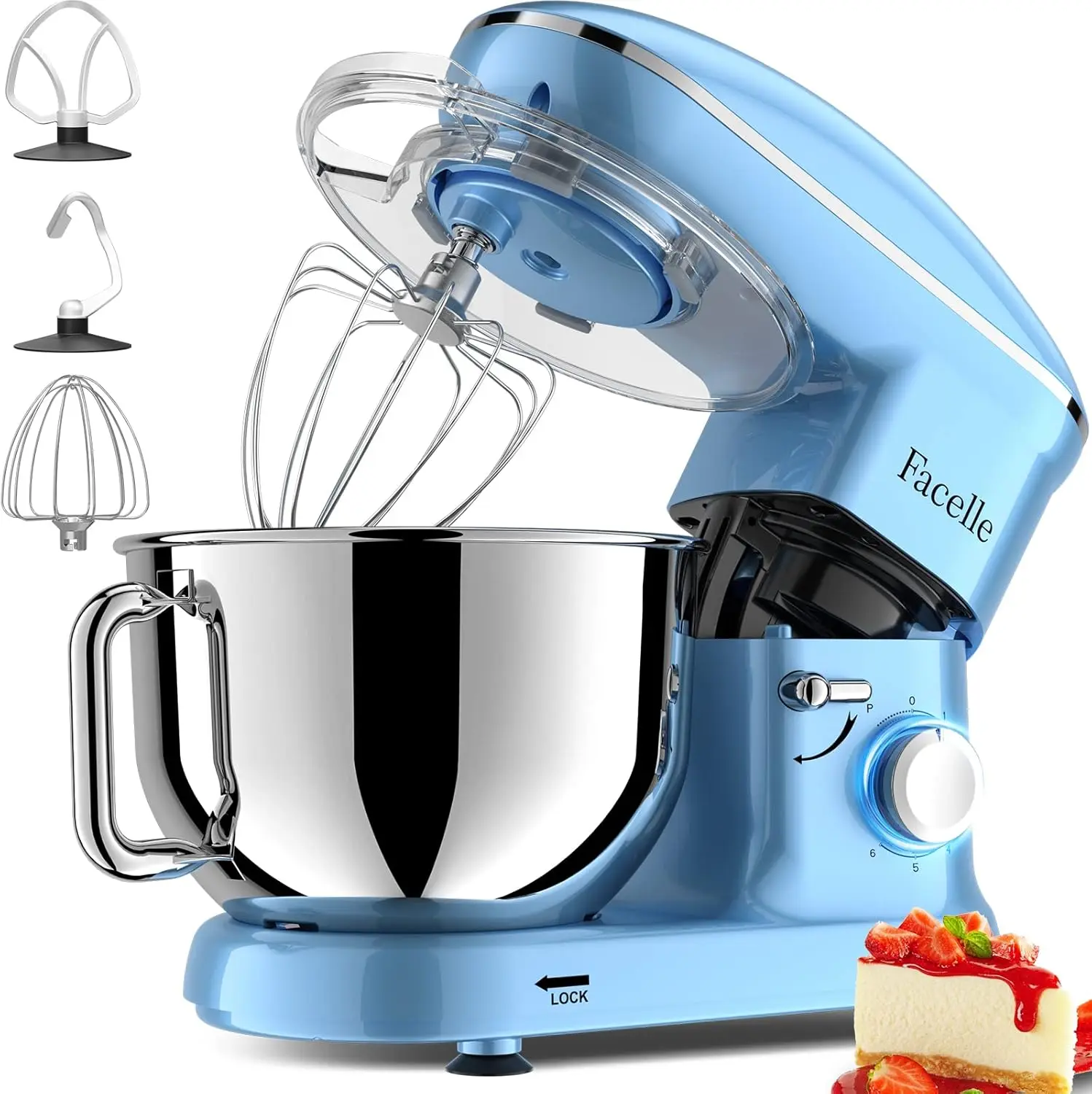 

Stand Mixer, Electric Kitchen Mixer, 660W 6 Speed Tilt-Head stand mixer with Pulse, Attachments include 6.5QT Bowl - Blue