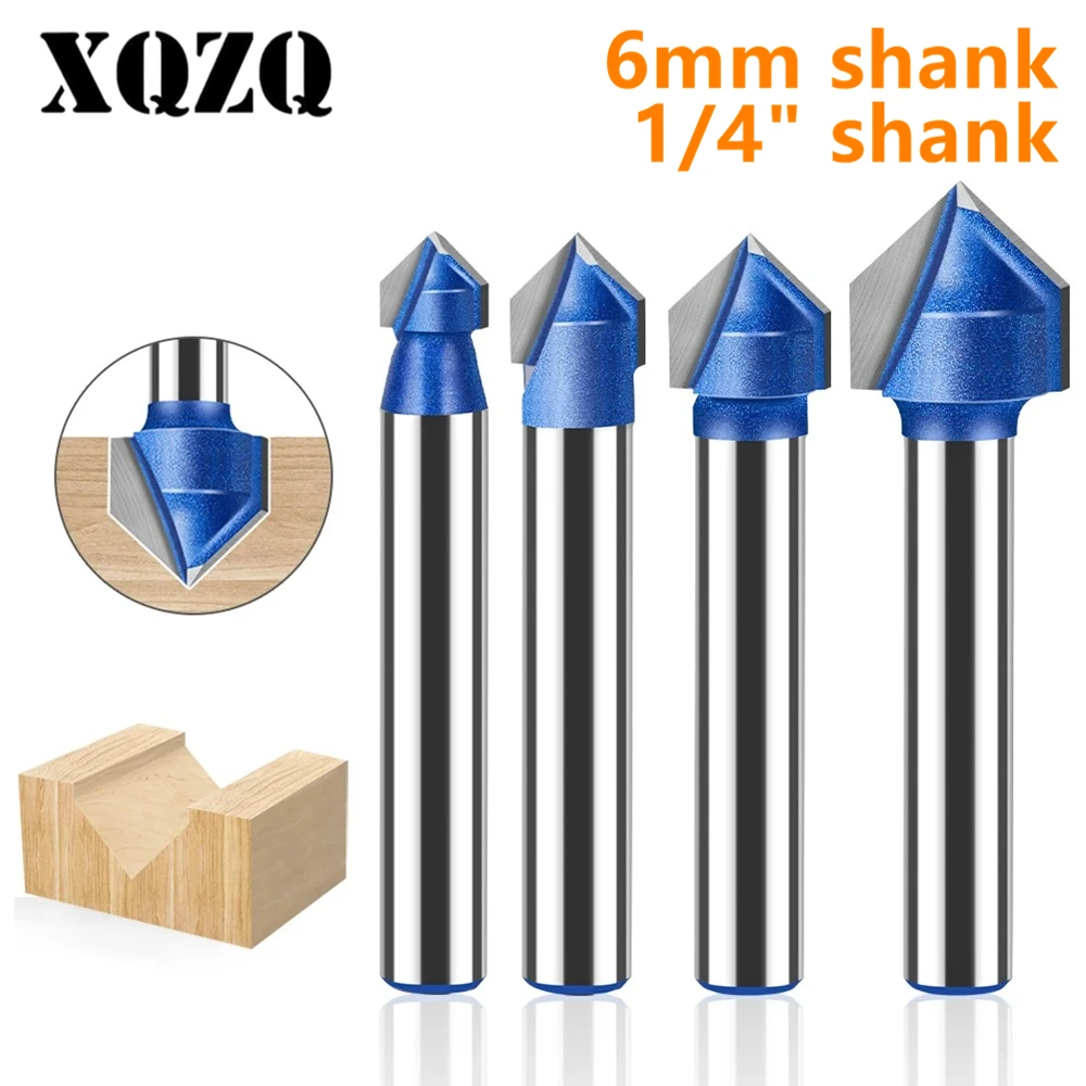

6mm 1/4in Shank 90 Degree V Type Slotting Cutter Router Bit CNC Solid Carbide Woodworking Milling Cutter Carving Grooving Tools