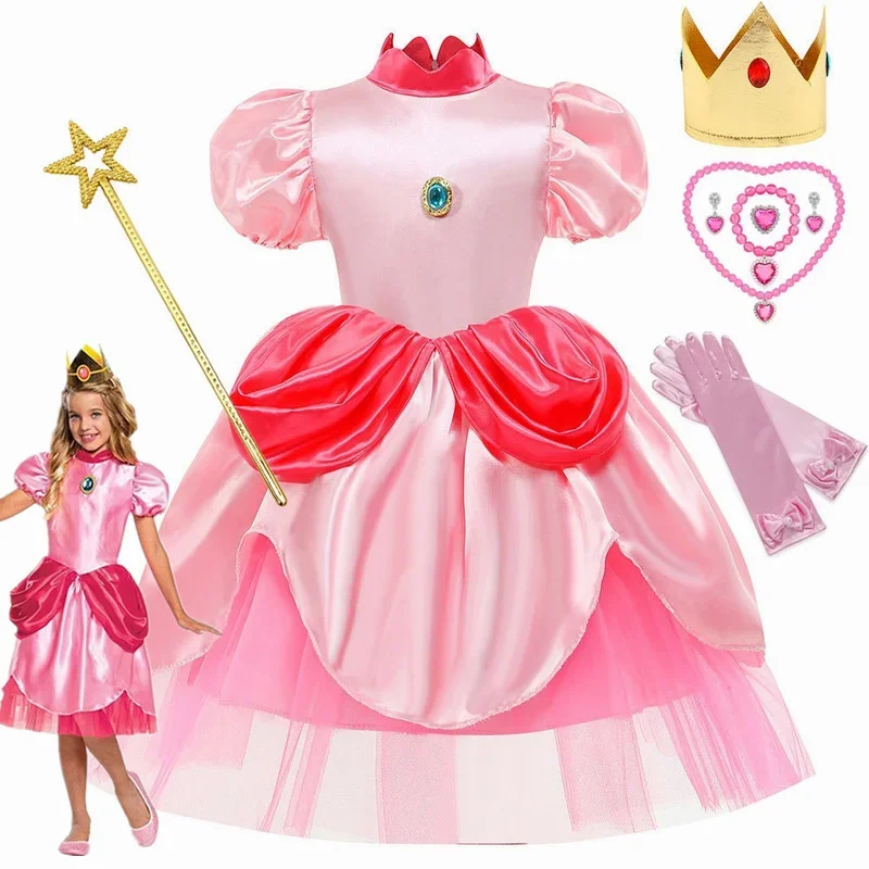 Peach Princess dress for girl Halloween cosplay costume Christmas pink fancy children dresses super game party retro outfits