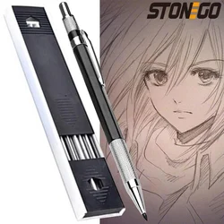 STONEGO 1 Set Metal Mechanical Pencils 2.0mm 2B Lead Holder Drafting Drawing Pencil Set with 12 Pieces Leads Writing Stationery