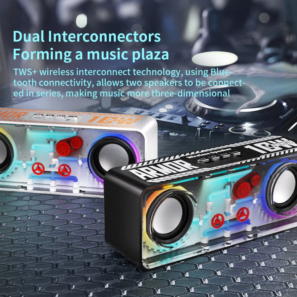 

PUNK Style V8 LED TWS Dual Speakers Transparent Bass Vibro-sound Mechanical Wireless BT Speakers