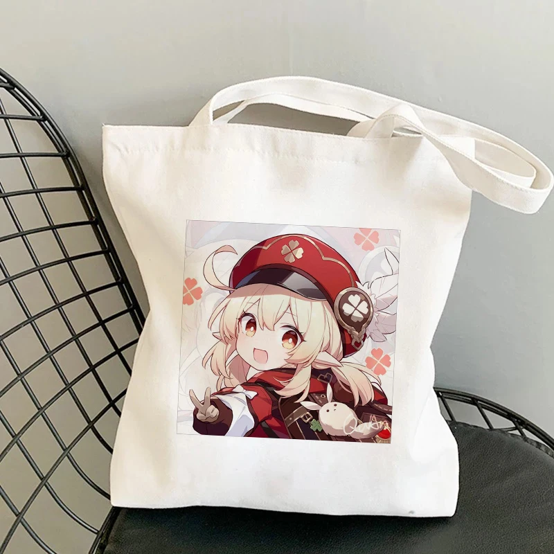 Canvas Bag Shopper Bag Genshin Game Kawaii Anime Shopping Bags Handbags Shoulder Bag Casual Handbag Women High Capacity Eco Bag