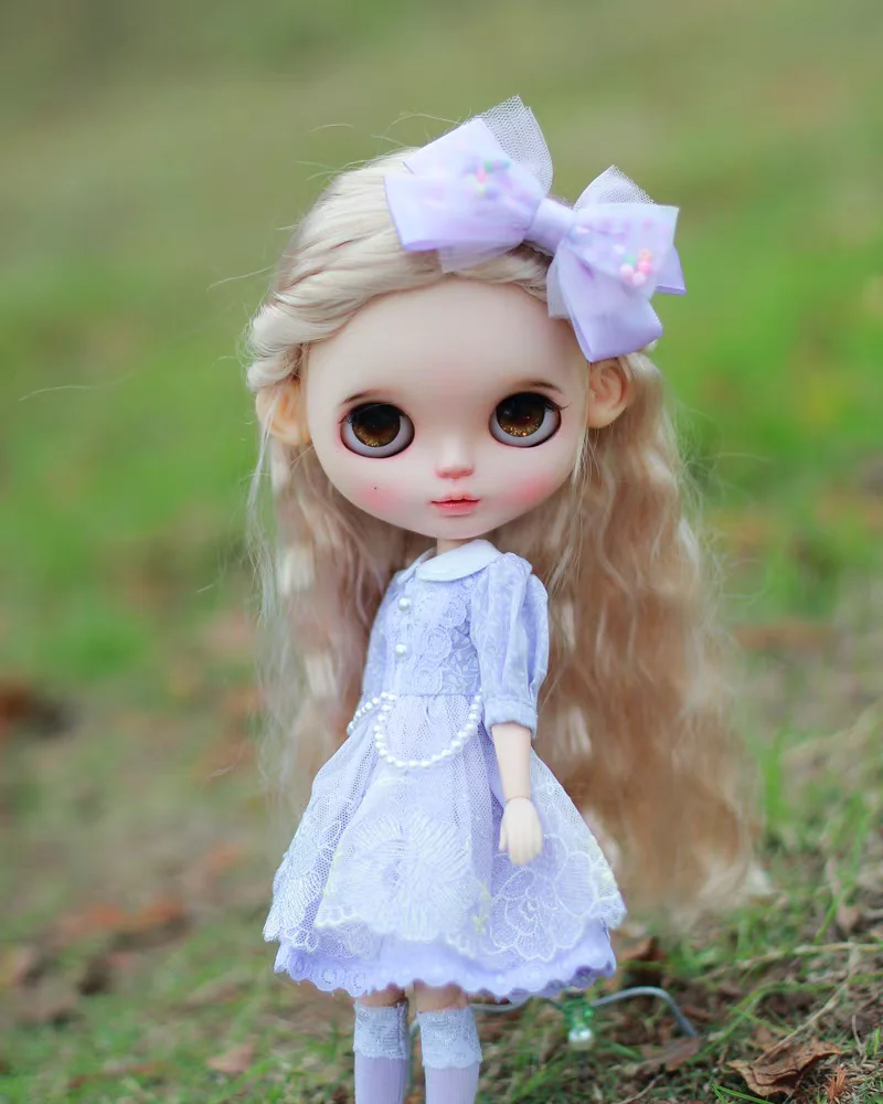 Blythe Azone ob24 ob22 doll outfit new light purple dress+bow headband+socks 3-piece set super fairy doll outfit