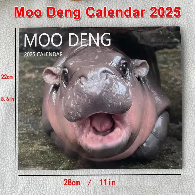 Moo Deng Calendar for 2025 | Creative Cartoon Hippopotamus Ornament, Cute Desktop Calendar Decoration |50 Page Copperplate Paper