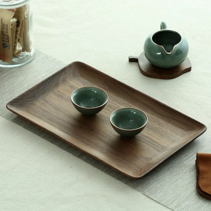 HeMu Black Walnut Whole Wood Rectangular Fruit Tray Living Room Tea Room Snack Plate Restaurant Coffee Shop Service Tray