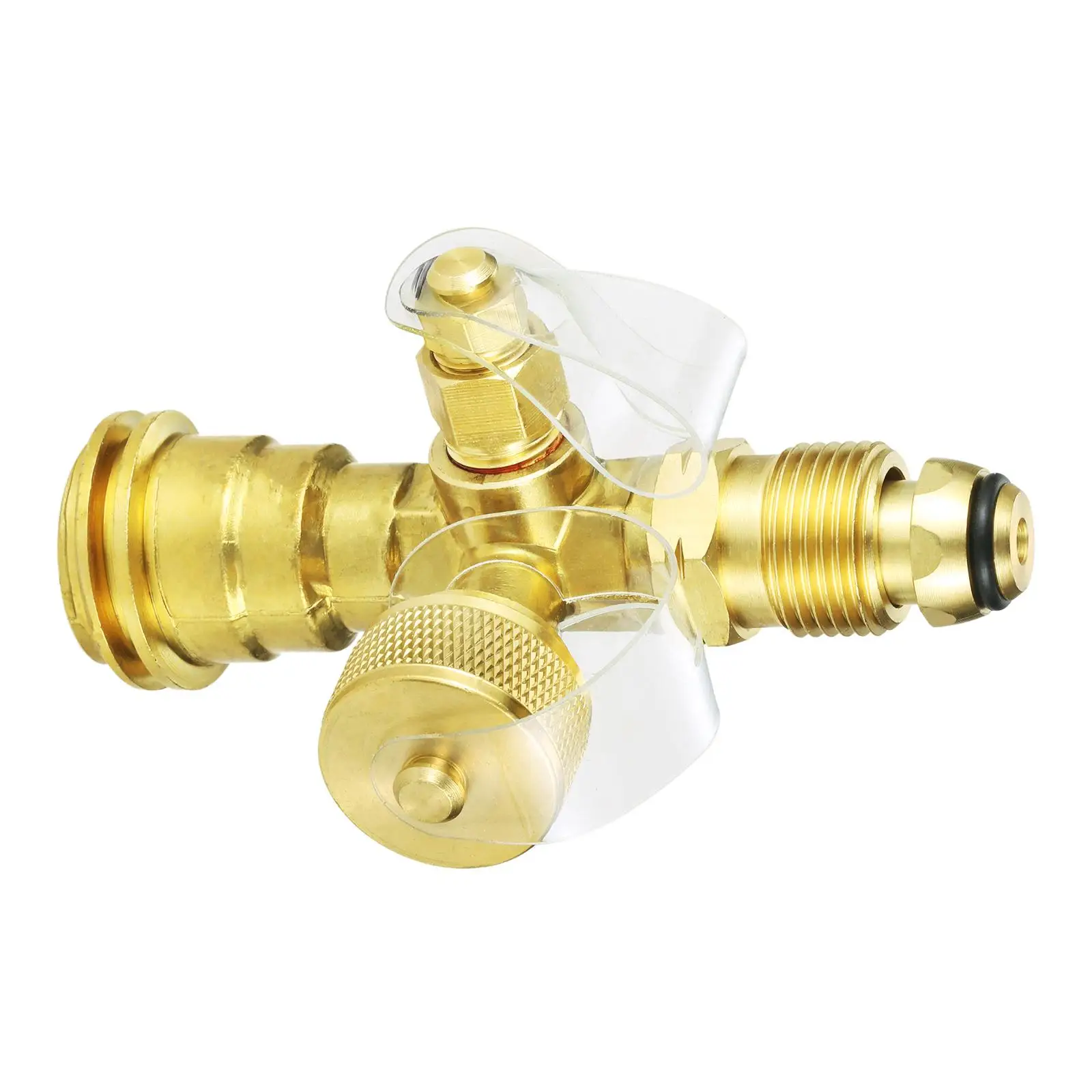 4 Port Propane Tee Adapter Propane Cylinder Brass Adapter Fitting for Motorhomes Tank RV Camping Female POL and Male ACME Thread