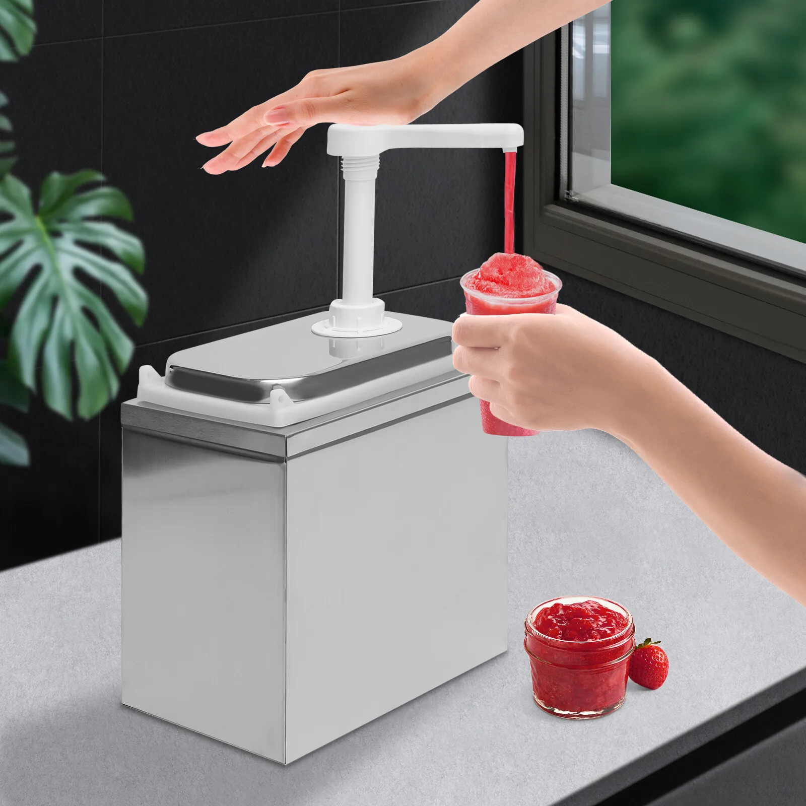 2L Commercial Fudge Nacho Cheese Sauce Pump Dispenser Dispensing 304 Stainless Steel 13*20*33cm