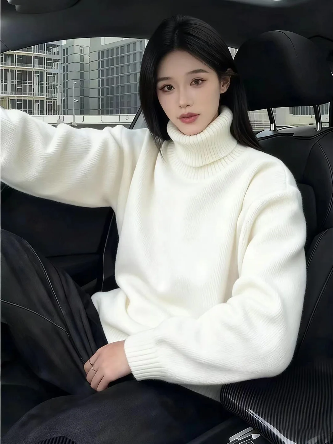 

Белый свитер с высоким воротником на флисовой подкладке, осенне-зимний, вязаный, в стиле Lazy Sle, с воротником-стойкой, для ношения под верхнюю одежду, базовый слой