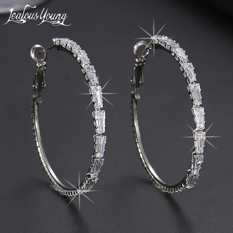 Luxury Cubic Zirconia Big Circle Round Hoop Earrings for Women Trendy Crystal Hoops Earring Friends Jewelry Brincos Boucle Femme