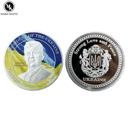 Alivio de moneda del Presidente de Ucrania Zelensky, artesanías tridimensionales, moneda de desafío chapada en plata, regalo de colección conmemorativa