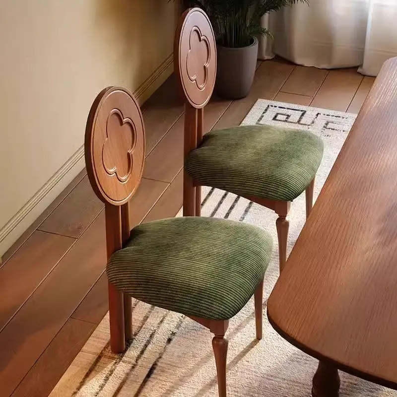 

Medium and retro style solid wood dining chair creative home leisure dining table 2025 new