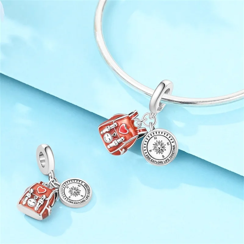 New 925 Sterling Silver 2Pcs Backpack Charms Bead Fit 3mm Original Bracelet DIY Women Birthday Party Jewelry Gift
