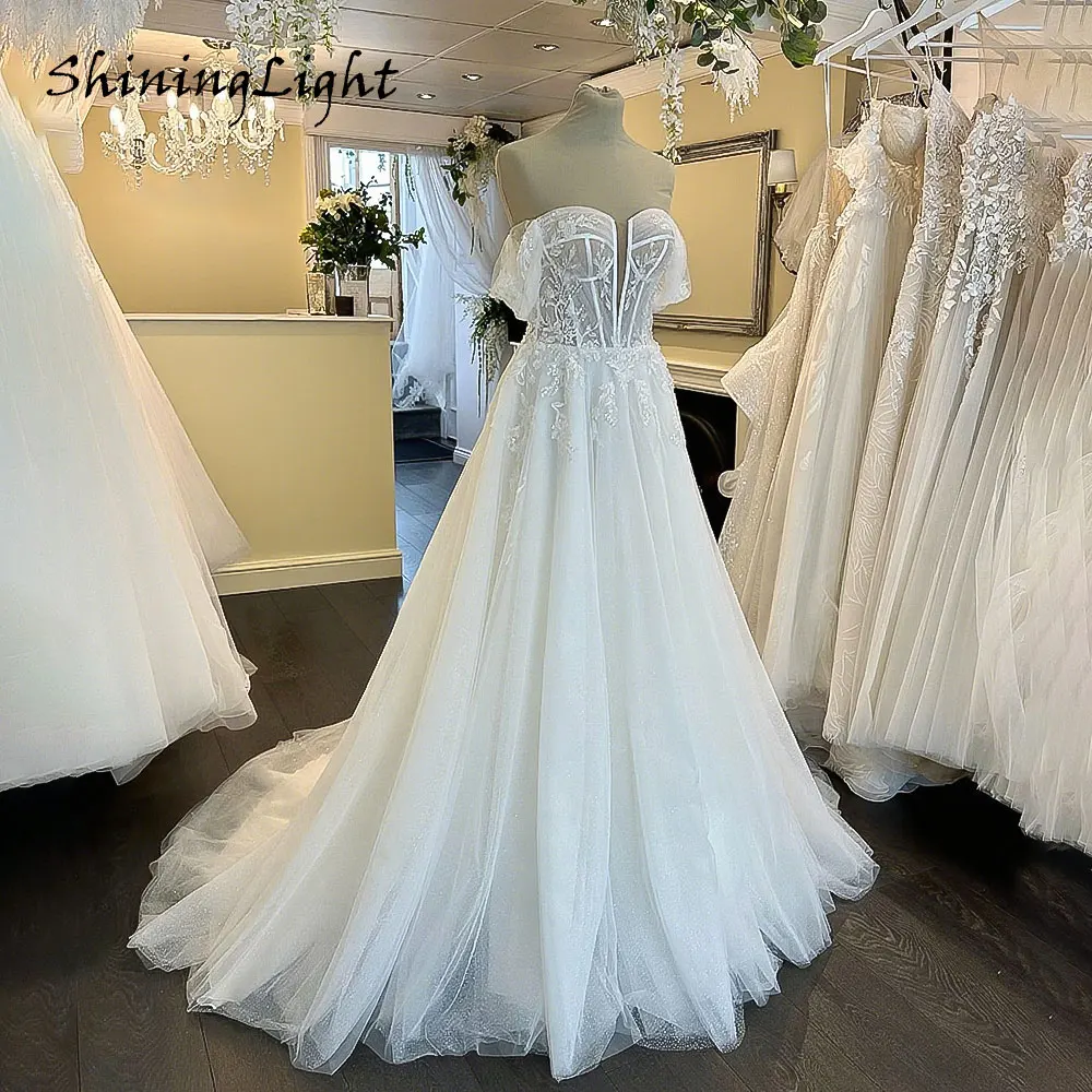 

ShiningLight Vintage Women Boho Wedding Dress For Bride 2026 Off-the-Shoulder Appliques Corset A-Line Bridal Gown Customized
