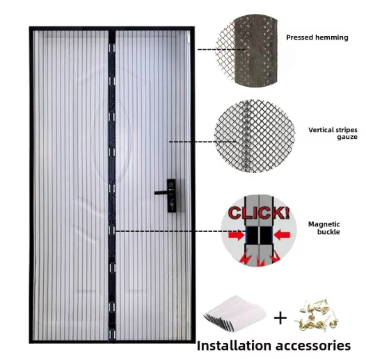 Automatic Magnetic Mesh Door Screen White Black Polyester Insect Mosquito Protection Easy Self-Sealing for Bedrooms Balconies