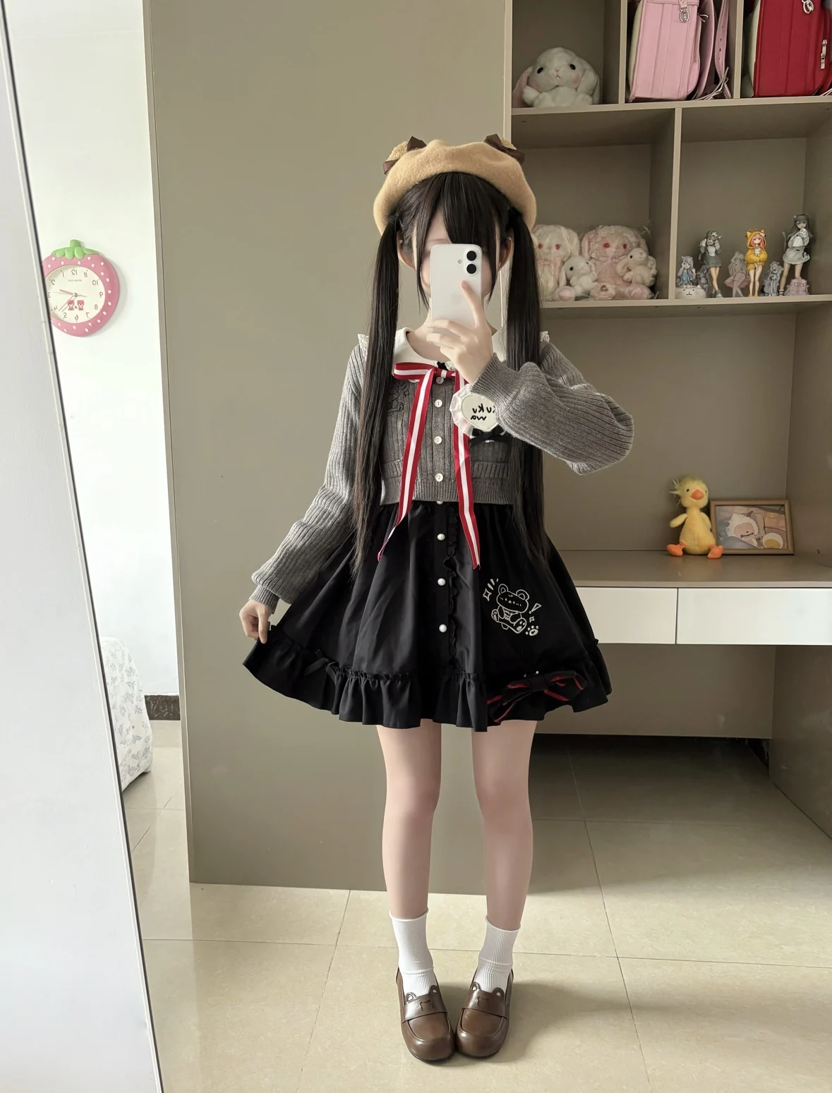 Original Japanese Soft Girls Kawaii Long Sleeve Dress Sweater Set Autumn and Winter New Daughter Kawaii Dress Set Knit Cardigan