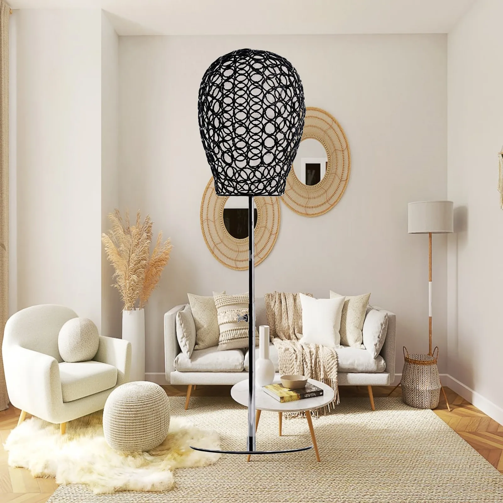 Versatile Mannequin Head Display Form for Headwear Showcase with Plastic Frame and Round Support Base