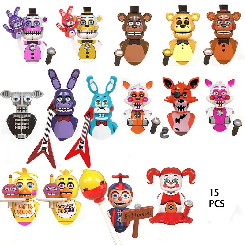 Cartoon FNAFWM6074 Five Nights At Freddys Building Blocks Bricks Dolls Mini Action Toy Figures Assemble Bonnie Bear Holiday Gift