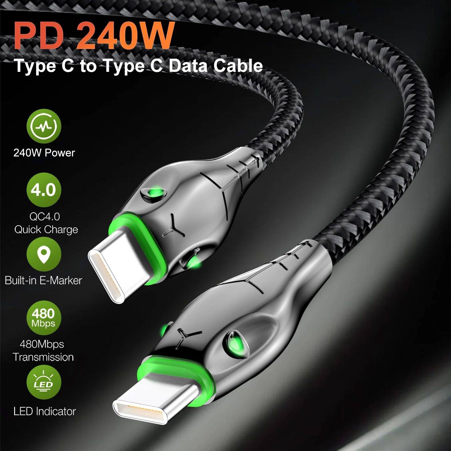 PD 240W Type C to Type C Cable 100W Fast Charging Wire For Samsung Huawei Xiaomi OPPO Oneplus Macbook iPad USB C Charger Cord