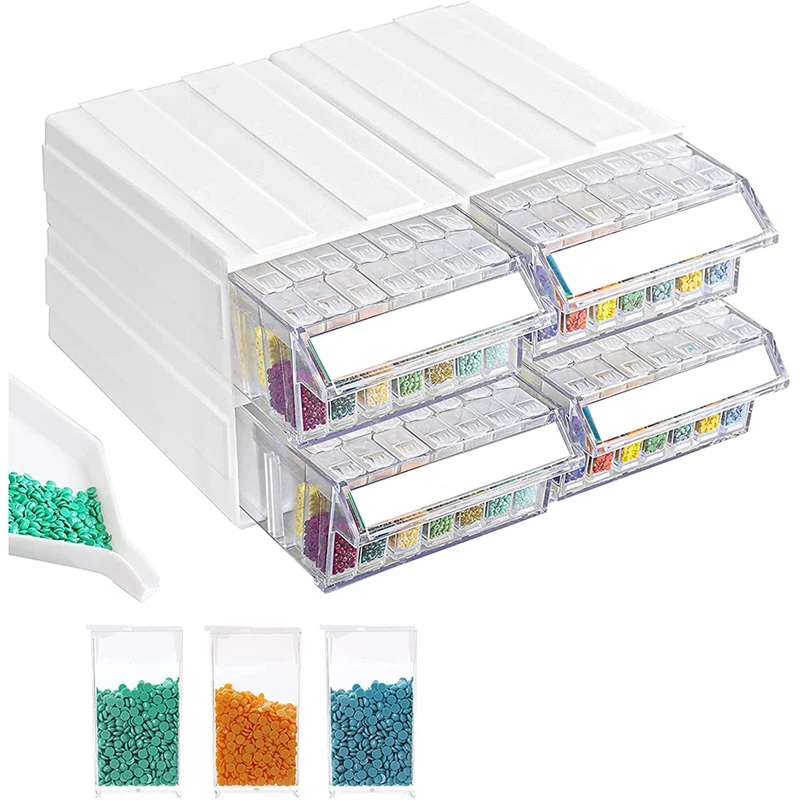 4 Packs Diamond Painting Containers 140 Slots Stackable Craft Organizer Drawer For DIY Art Craft Rhinestone Sequins