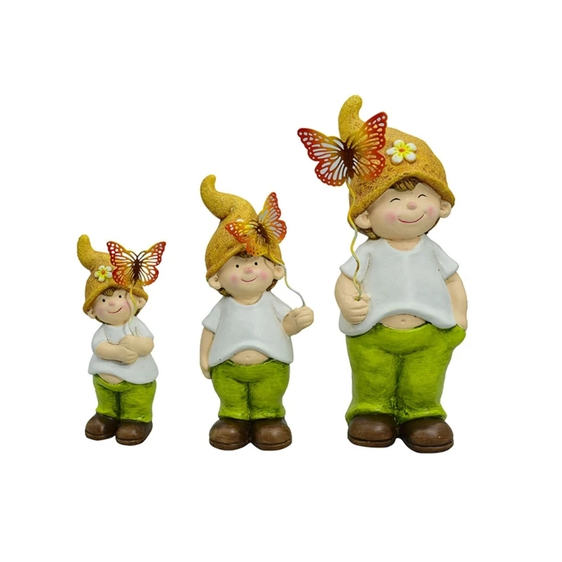 C63B  Boy Garden Statue Figurine Set of 3 Elf Sculpture Home Decorations for Indoor Outdoor Micro Landscape Decor