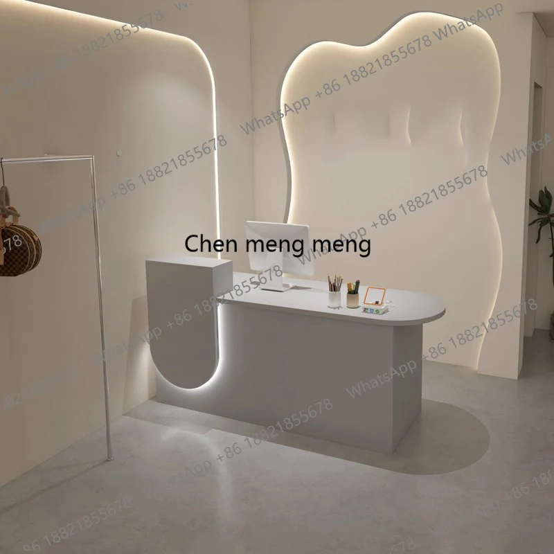 

Z10European Modern Reception Desks Curved Wood Beauty Display Reception Desks Minimalist Design Comptoire