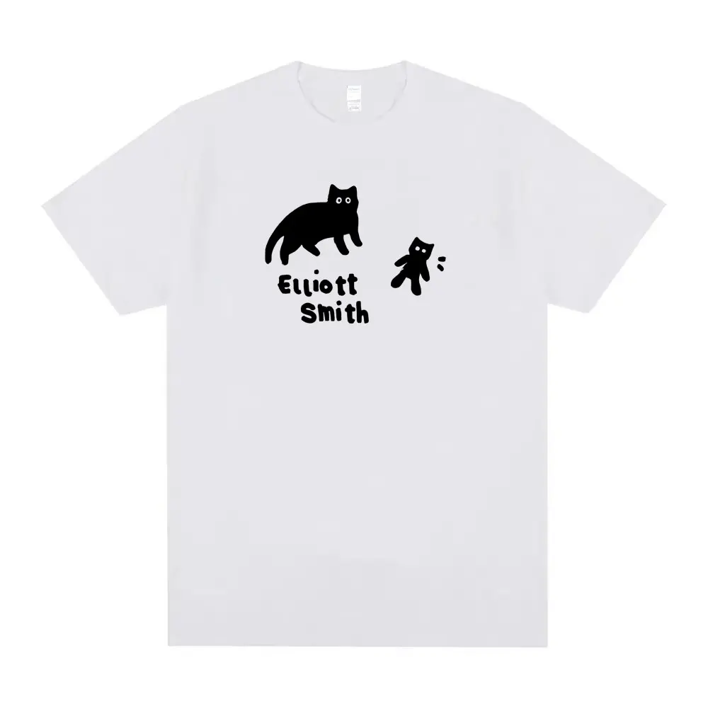 

Singer Elliott Smith Funny Black Cat Graphic T-shirt Men Women Fashion Vintage Oversized T Shirts Men's Casual Cotton T-Shirts