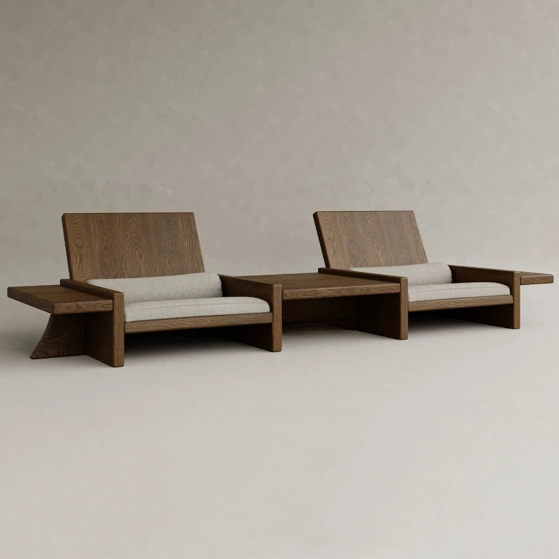 

Nordic wabi-sandy wind solid wood sofa medieval creative wood sofa chair hotel clubhouse cafe leisure combination