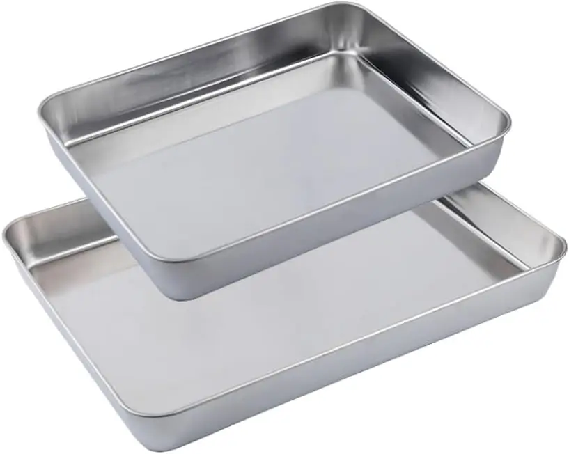 

2Pcs StainlSteel Deep Baking Pan Set（12 & 16 Inch）-PTFE/PFOA Free - Heavy Duty Rectangular Cookie