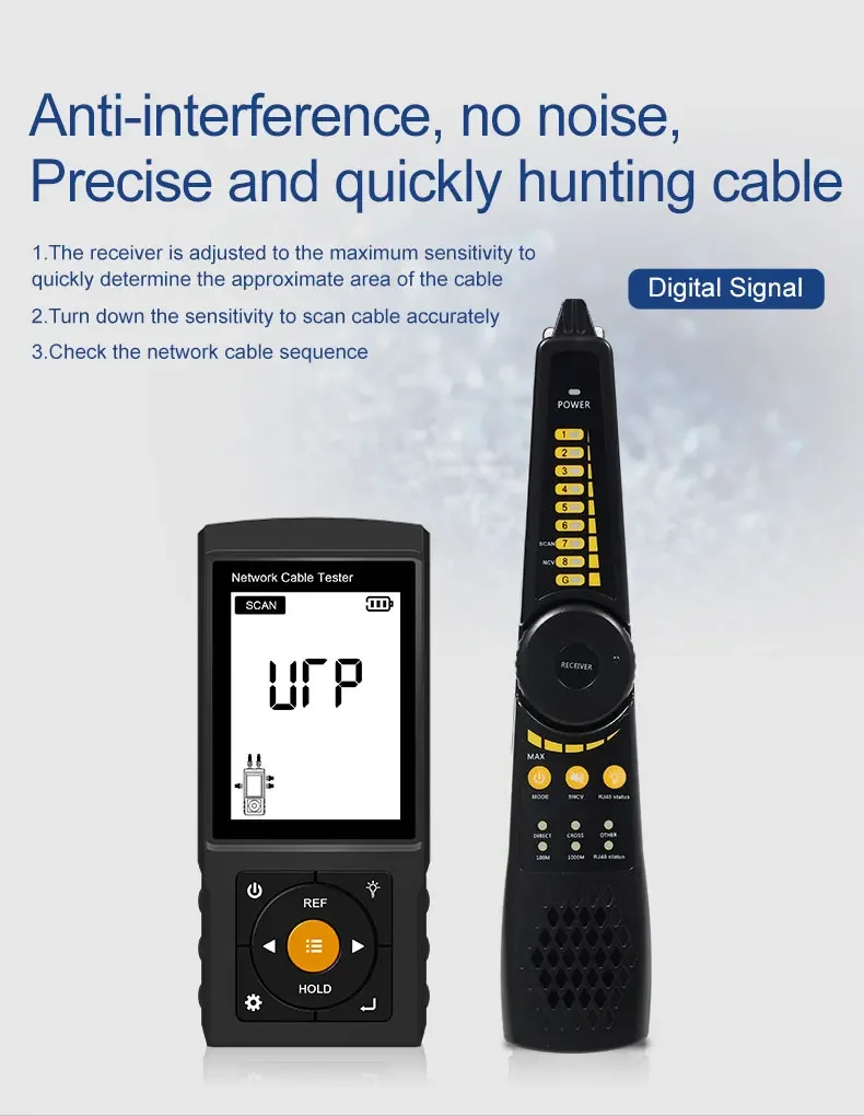 Tahlitech Network Cable Tester Cable Tracker Cat5 Cat6 PoE Tester Detect Length Continuity Test with NCV & Lamp