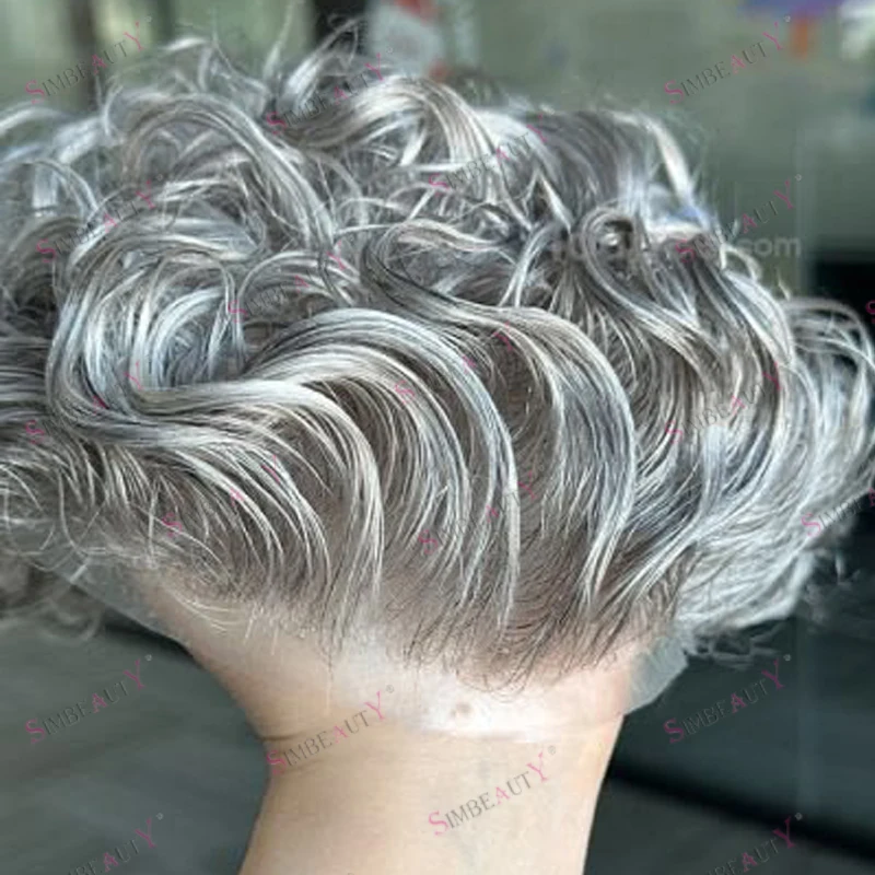 

Мужской парик-накладка из натуральных волос Old Man Natural Hairline, ультратонкая основа 0.06-0.08 мм, V-образная конструкция, серые человеческие волосы, протез для волос