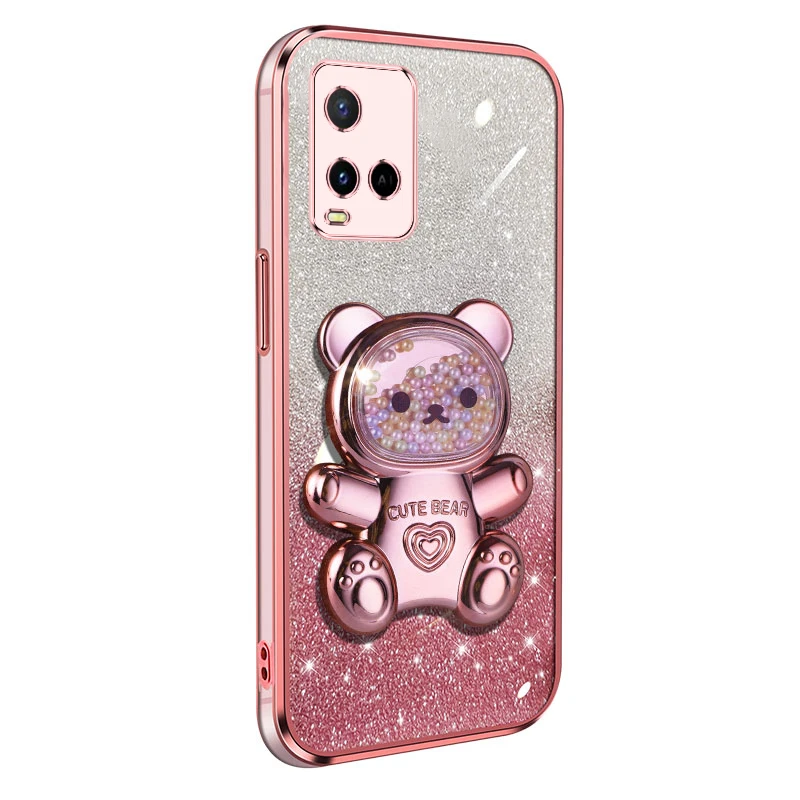 

Y33s 4G Case For VIVO Y33s Y22s Y21s Y52s Y70s Y73s Y76s Y17s Y15s Y9s Y5s Y02s Gradient Glitter Plating Bear Holder Back Cover