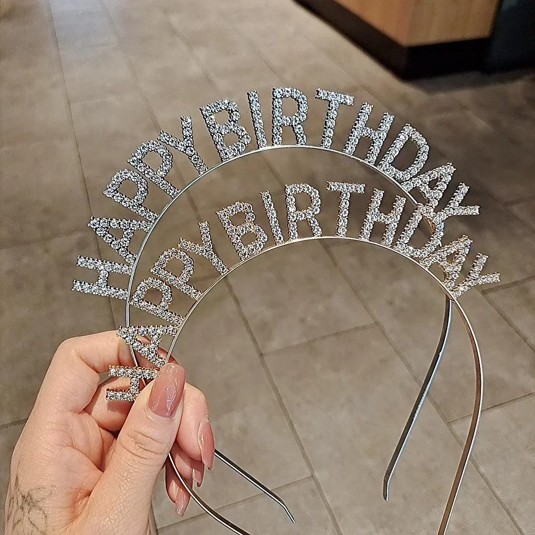 Happy Birthday Headband Party Decoration Flash Drill Letters Simple Temperament Gift Korean Hair Accessories for Women