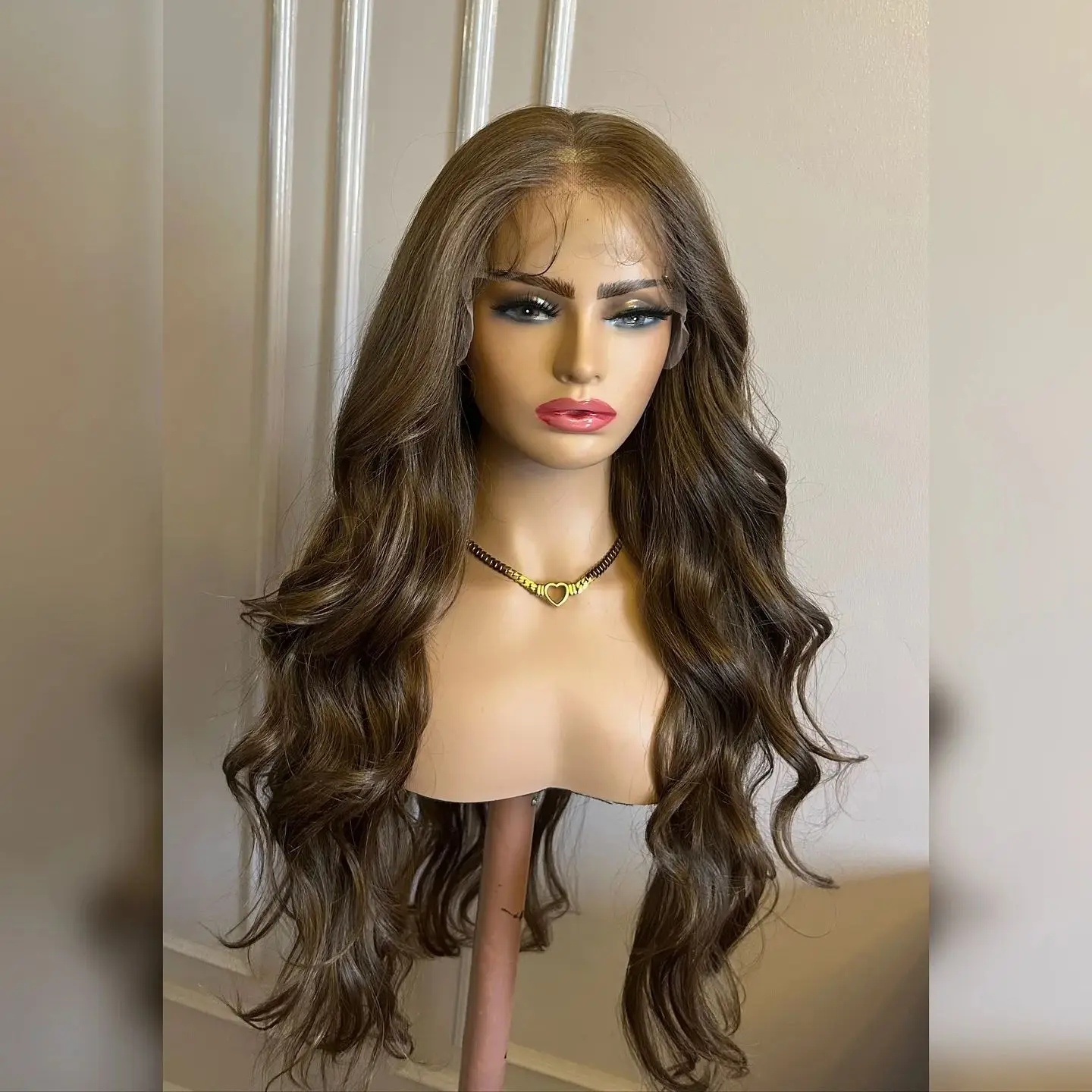 Dark Brown Glueless Wigs Synthetic Hair With Baby Hair Long Length Boay Wave High Quality Heat Resistant Fiber Wigs Daily Used