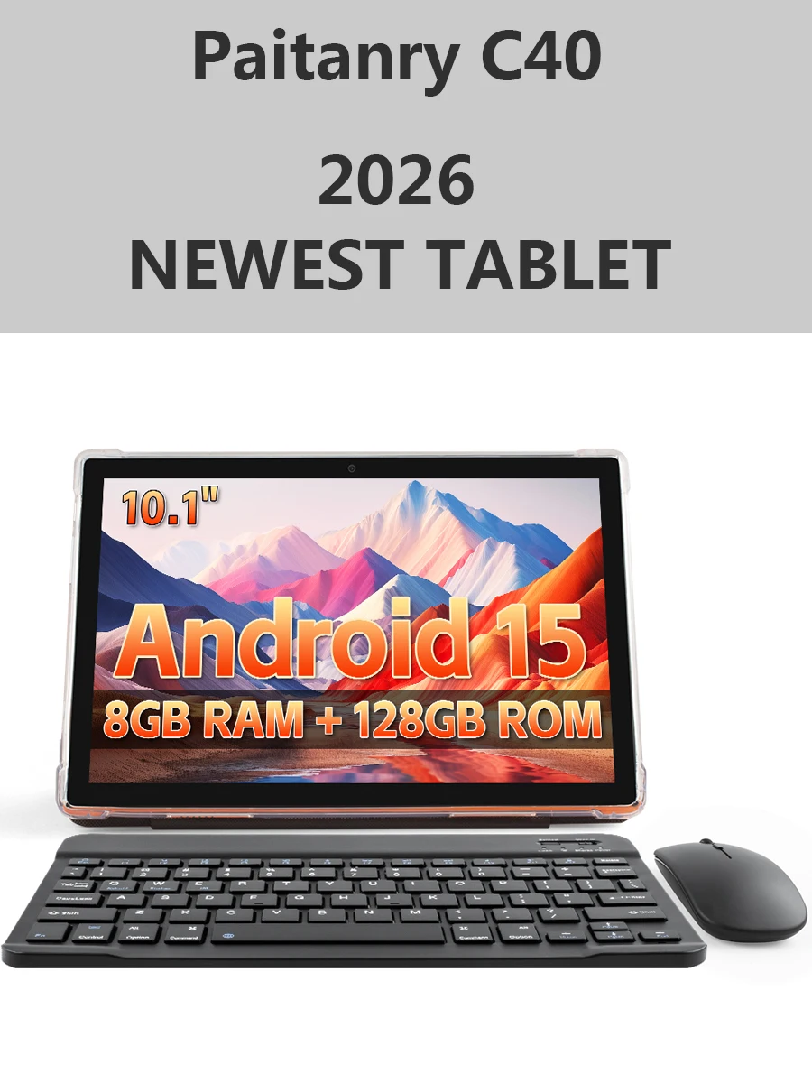 Paitanry C40 10,1 Zoll Tablet Android 15 8GB(4+4) RAM 128GB ROM Octa-Core 1TB Erweiterbar HD IPS 5000mAh GMS Dual-WLAN