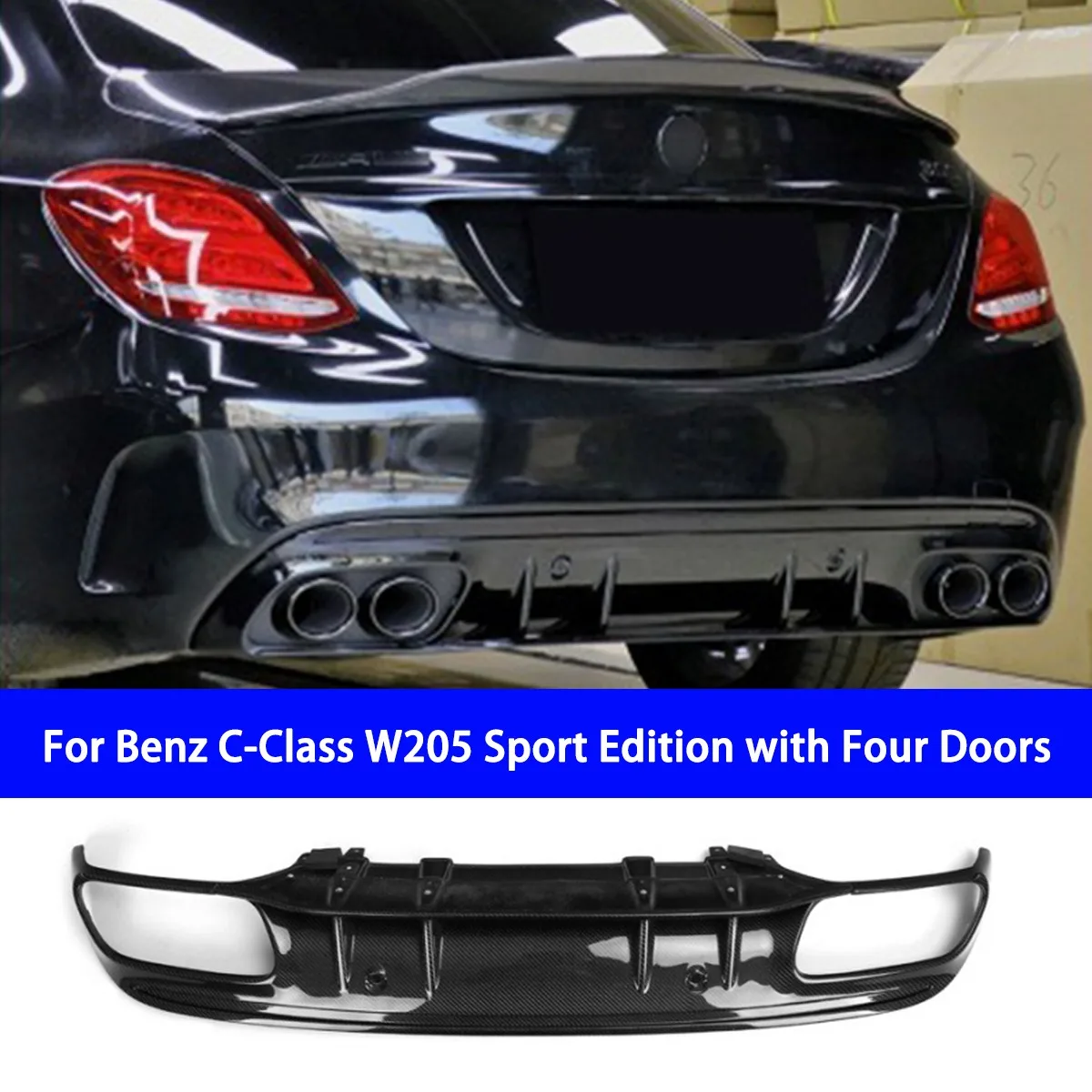 

Suitable for Mercedes Benz C-Class W205 C63 Sport Four Door Modified Rear Lip Carbon Fiber Rear Bumper