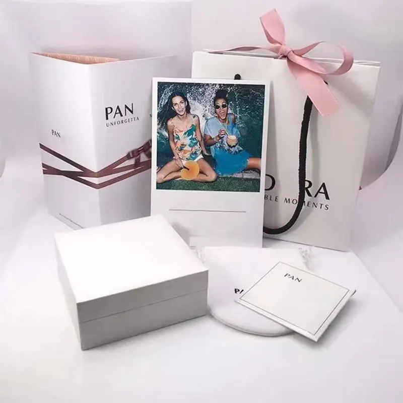 6 buah/set manik-manik anting cincin gelang cocok asli Pandora pesona kemasan tas kertas asli memiliki Logo wanita perhiasan hadiah