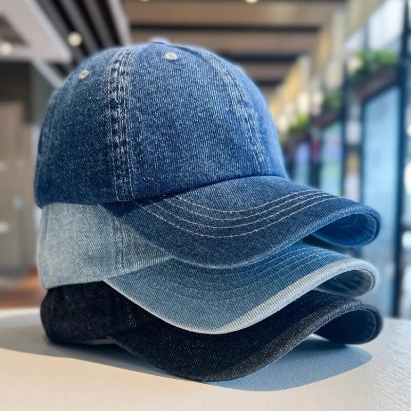 New Fashion Denim Baseball Cap For Women Men Solid Color Adjustable Outdoor Sun Visors Hat Punk Hip Hop Dad Trucker Ponytail Cap