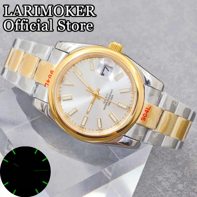 

LARIMOKER 36 мм/39 мм мужские часы с сапфировым стеклом из нержавеющей стали Ronda 515-24H кварцевый механизм водонепроницаемые часы с золотым круглым безелем