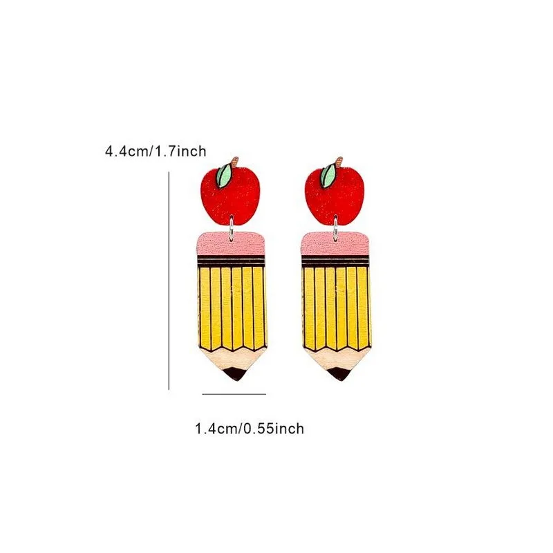 New Teacher\'s Day Earrings School Apple Pencil Ruler Earrings Teacher Student Opening of School Gradation Gift