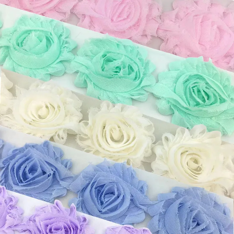 6.5cm Shabby Chiffon Rose Trim Frayed Flowers Blossom DIY Baby Girls Hair Accessories Headband Hairband Craft