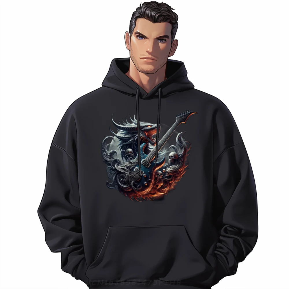 

And Roll Guitar Dragon O-Neck Hoodies Graphic Long Sleeve Group Pullover Discount Printing Sweatshirt For Man