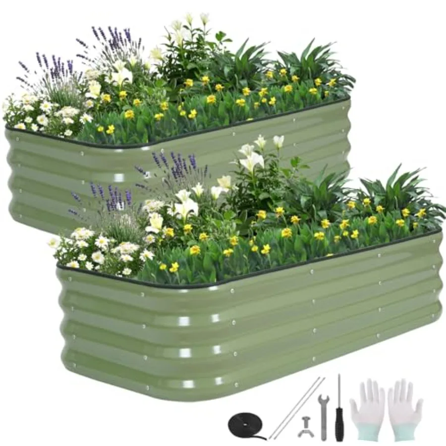 

Модульная оцинкованная грядка 3-в-1 для сада, 4x2x1 фут, 2 шт., металлический комплект для приподнятой грядки с упорными стержнями для сада