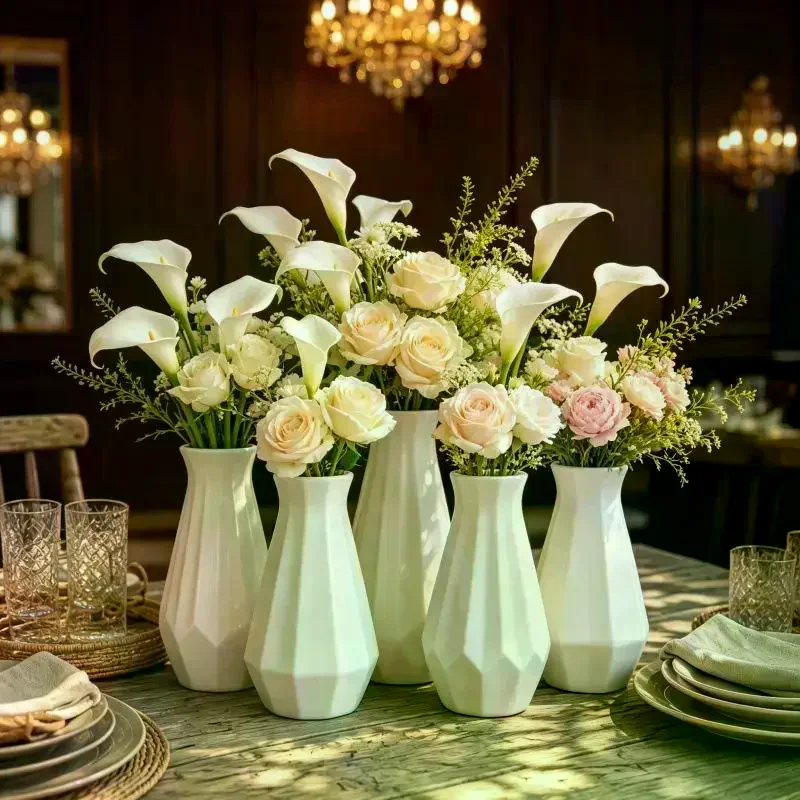 White Plastic Diamond Vases Modern Geometric Cut-Face Small: 1PC Floral Home Decor Desktop Centerpieces Wedding