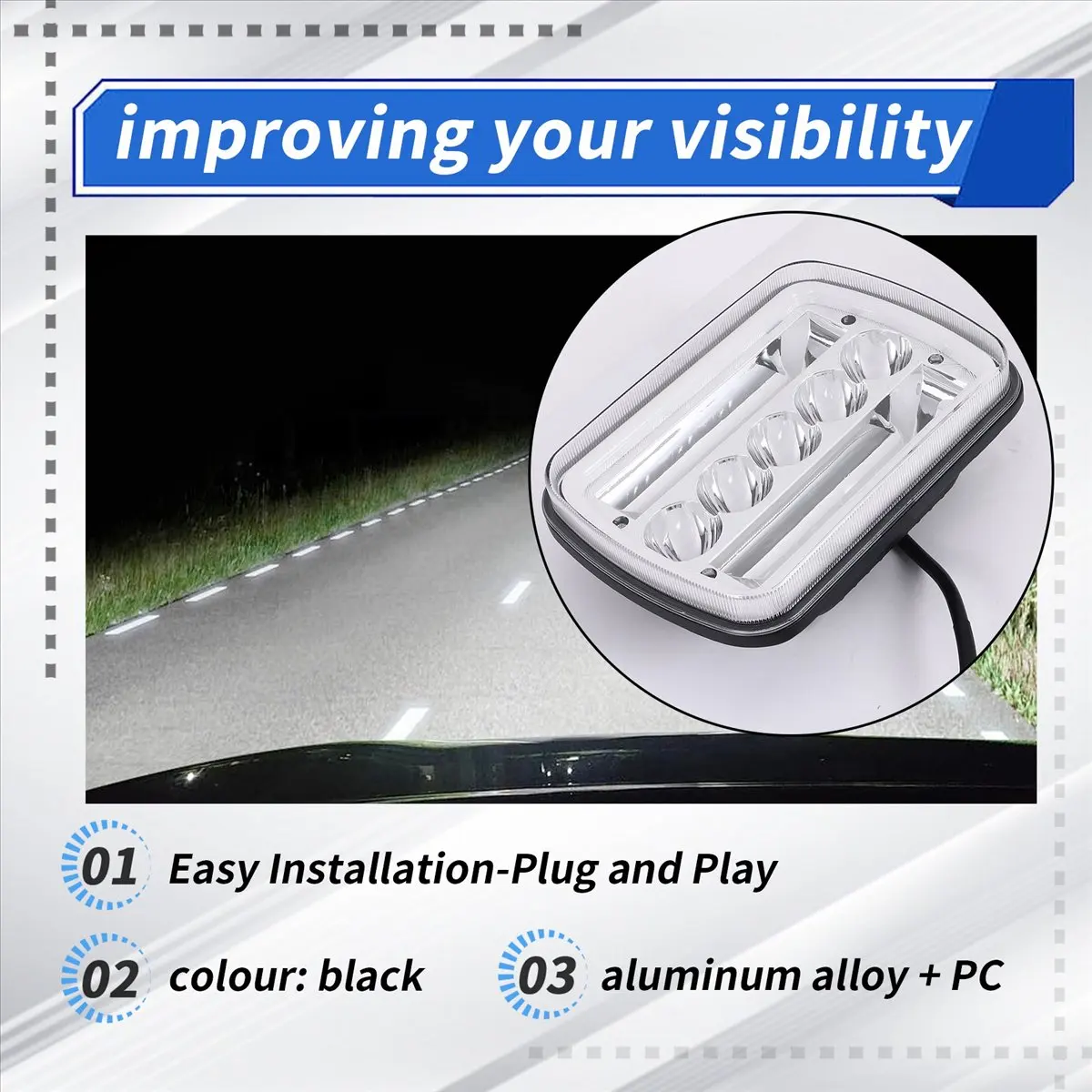 A23Z 1 Pair 240W 5X7inch 7X6inch LED Headlight Hi-Lo Beam DRL for XJ YJ