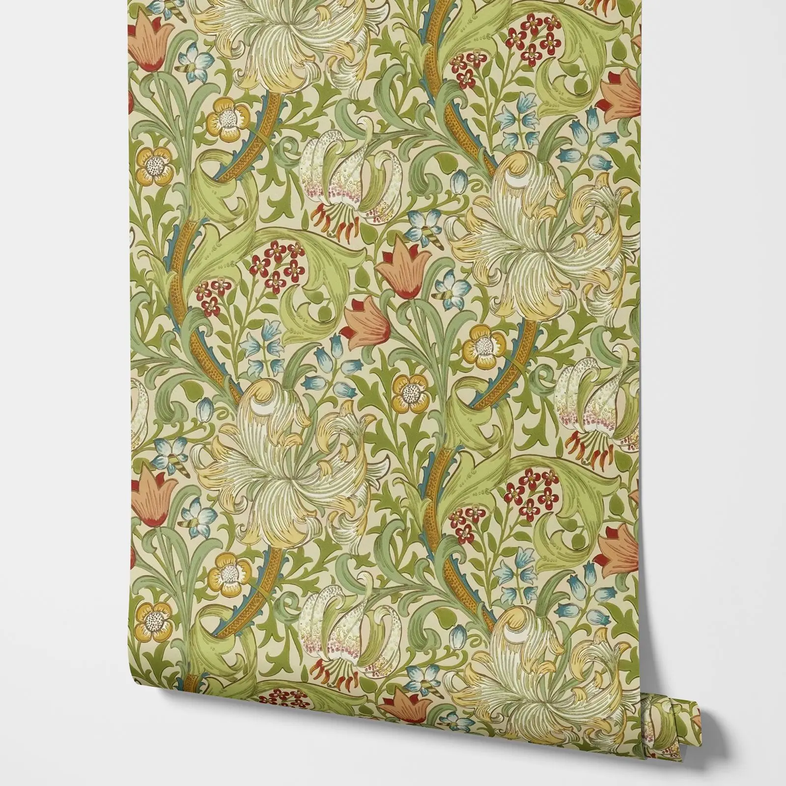 

Golden lily Wallpaper Pale Biscuit, Vintage floral Wall paper with handdrawn Pale Biscuit Designs for Home Decoration