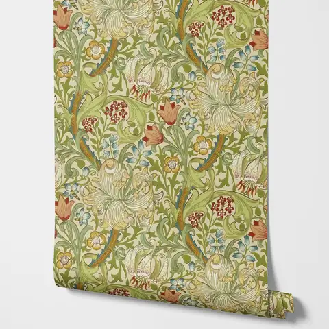 Golden lily Wallpaper Pale Biscuit, Vintage floral Wall paper with handdrawn Pale Biscuit Designs for Home Decoration